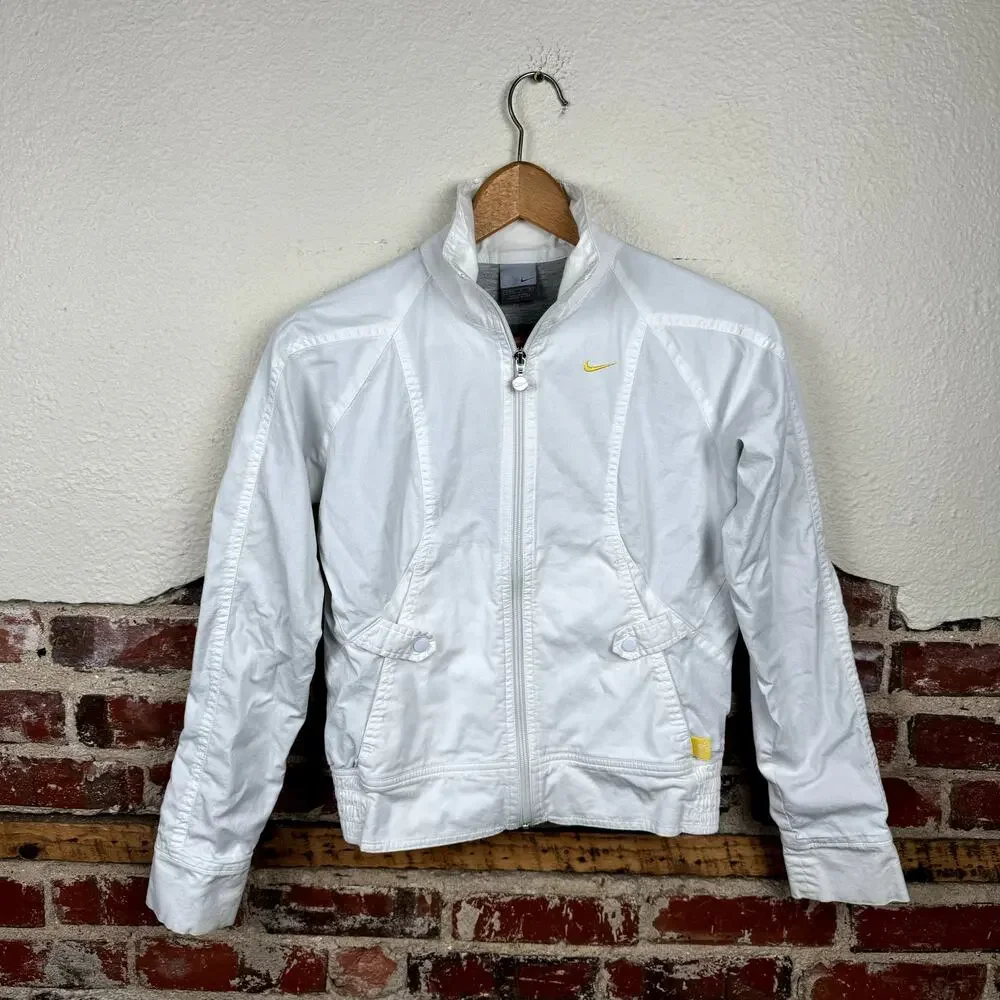 Vintage Nike Jacket Womens Size Small White Zip Up Cropped Lined Athletic Y2K